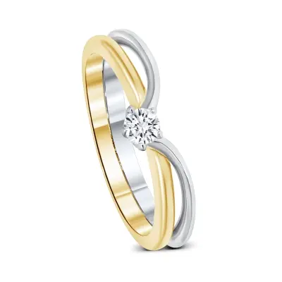 Inel de logodna din aur bicolor 18k cu diamant 0.11 ct