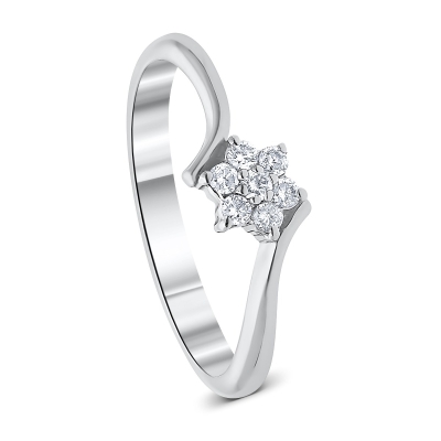 Inel aur alb 18k de logodna cu diamante in forma de floare 0.11ct