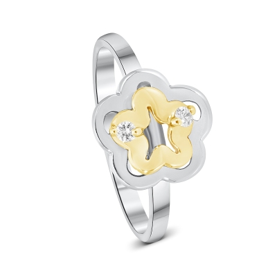 Inel aur alb 18k in forma de floare aur bicolor si diamante