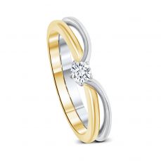 Inel de logodna din aur bicolor 18k cu diamant 0.11 ct