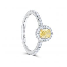 Inel Diamant Fancy Galben Intens Natural 0.50ct si diamante albe 0.29ct culoare D. Diamante belgiene certificate GIA