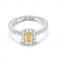 Inel Diamant Fancy Galben Intens Natural 0.60ct si diamante albe 0.43ct culoare D. Diamante belgiene